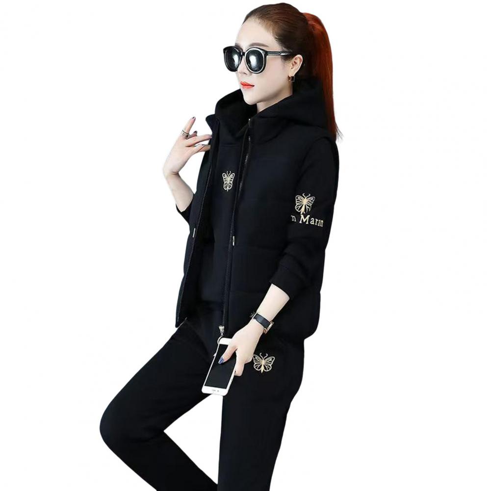 Autumn Winter Women's Casual Sweat Suit Fashion Plush Thickened Hooded Tops Waistcoat Pants Three Piece Set for Women