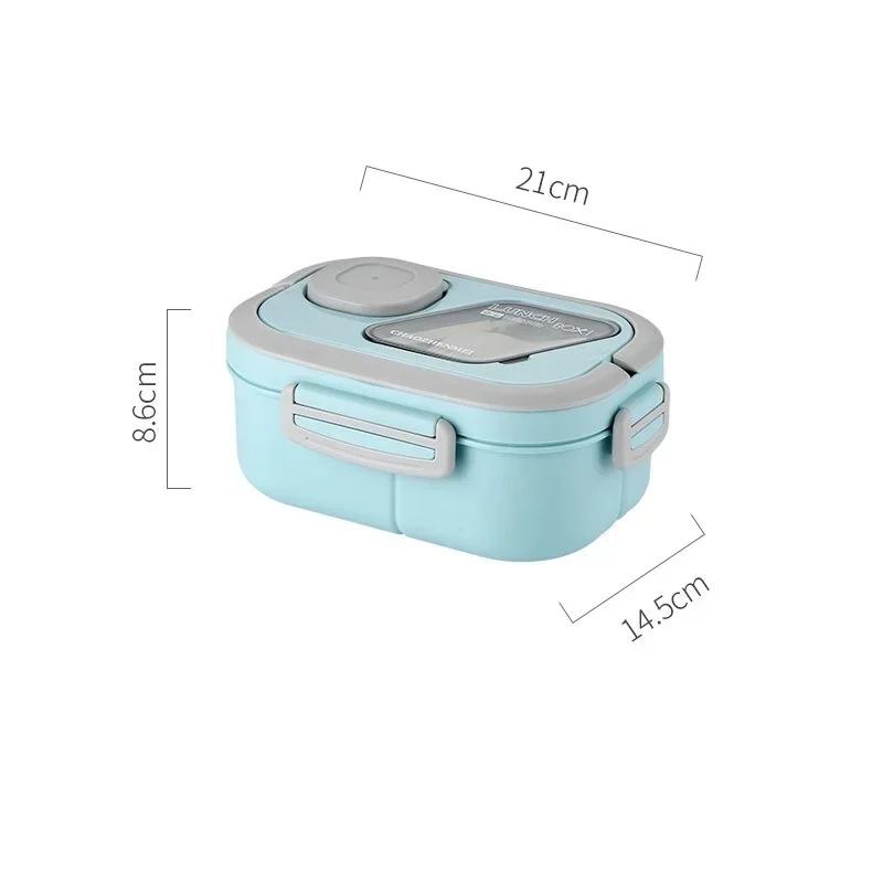 1200ml European Style Lunch Box Outdoors Portable Double Layer Compartment Bento Box with Seasoning Box Oval Food Containers синий
