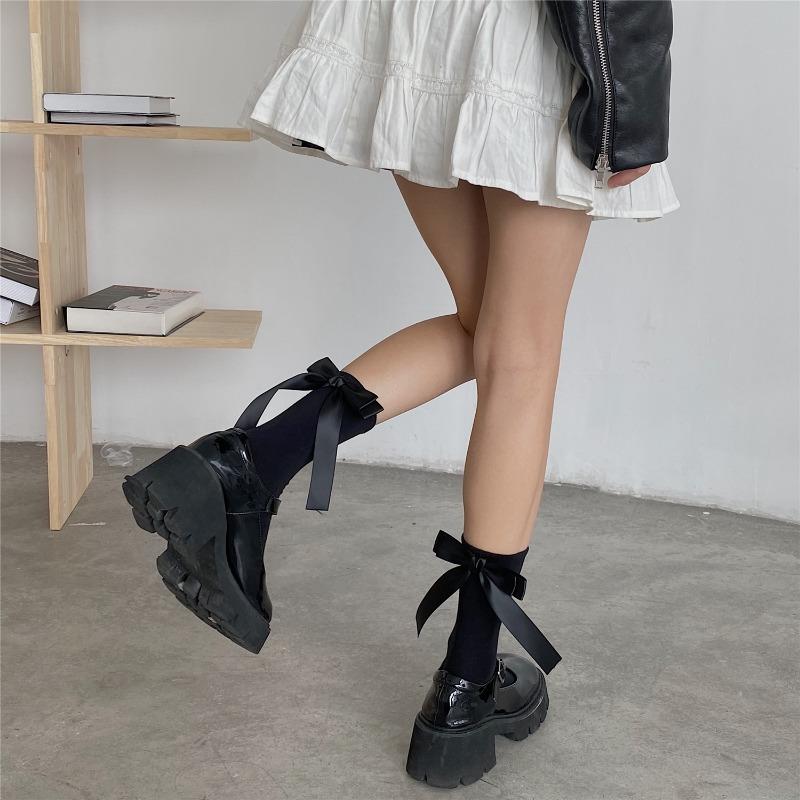 Harajuku Sweet Bowknot Kawaii Socks Women Spring Summer Y2k JK Lolita Cute Solid Socks Japanese Style Women Girls Middle Tube Preppy Socks