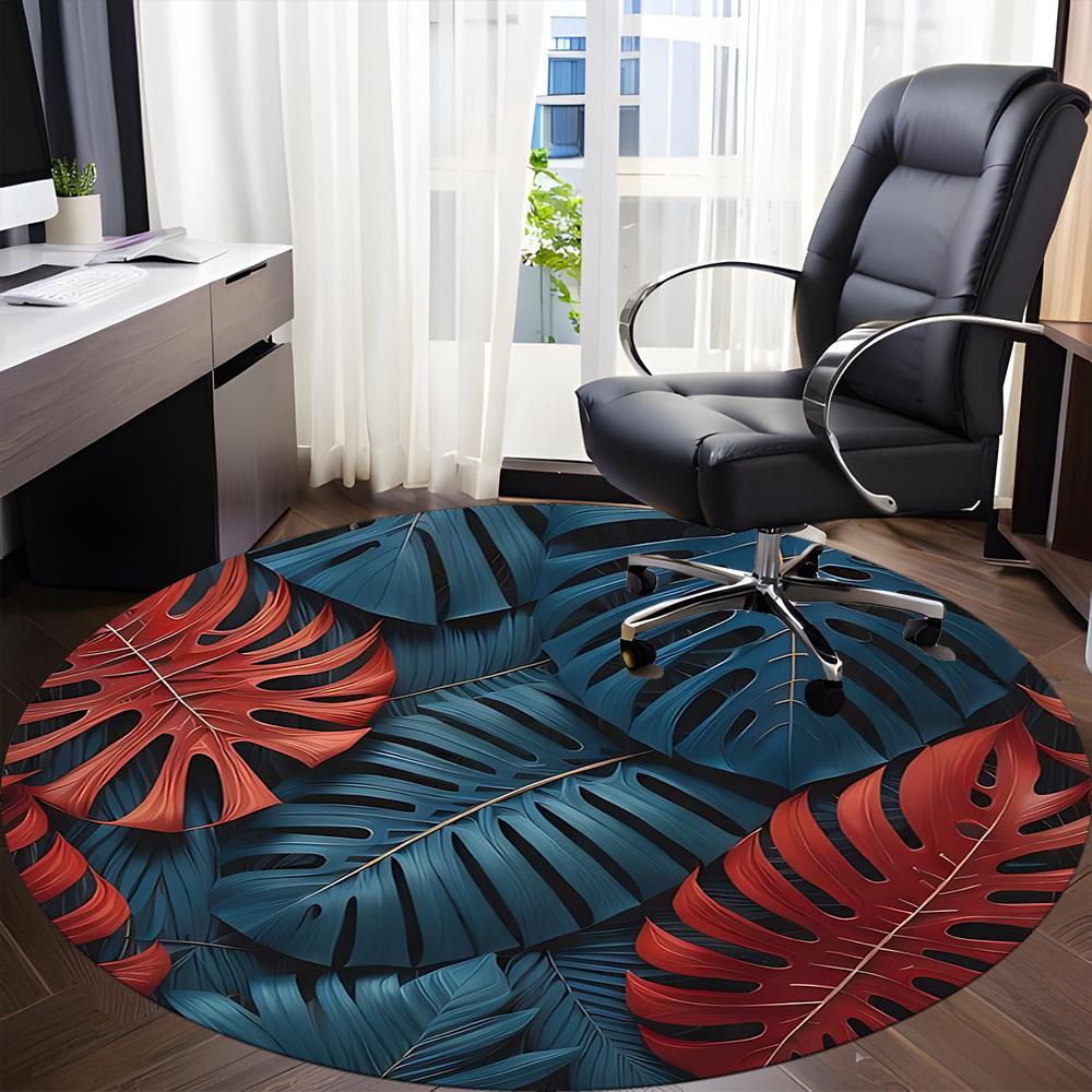 1pc Tropical Leaves Office Round Area Rug, Indoor Mat Suitable For Office, Under Office Chairs Bedroom Living Room Home Decor, Room Deco