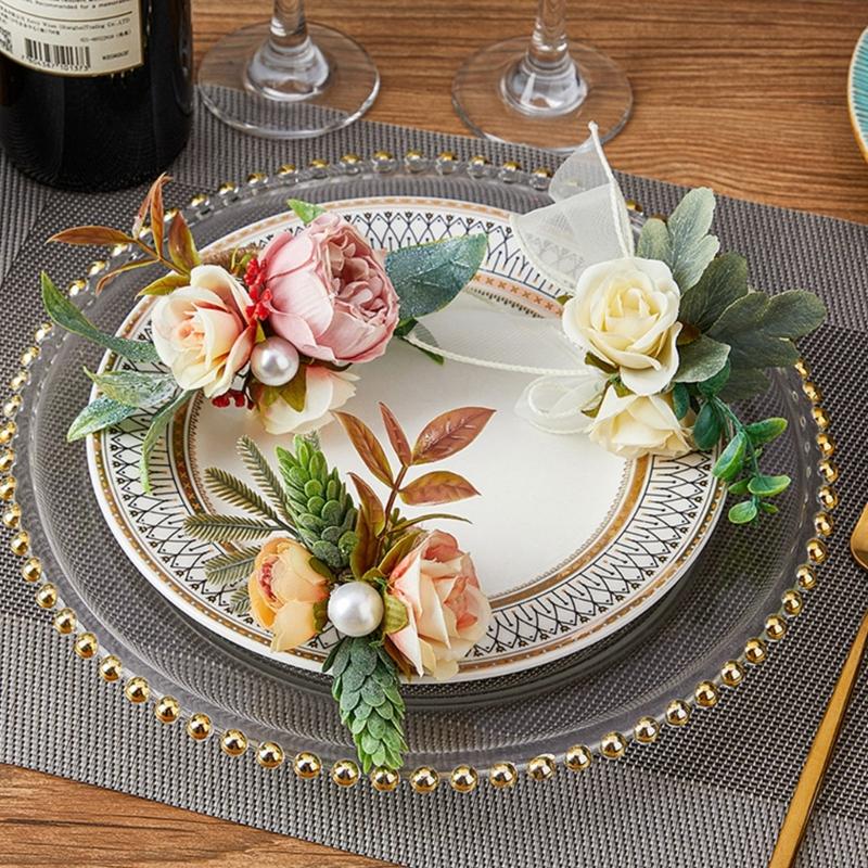 Pack of 6 Elegant Floral Table Decors Napkin Rings Faux Flower Napkin Rings Unique Table Decors for Various Occasion