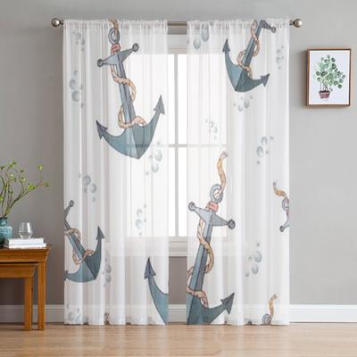 Durchsichtiger Vorhang mit nautischem Anker für Wohnzimmer, moderne Voile-Tüll-Fenstervorhänge für Schlafzimmer, Küche, Vorhänge