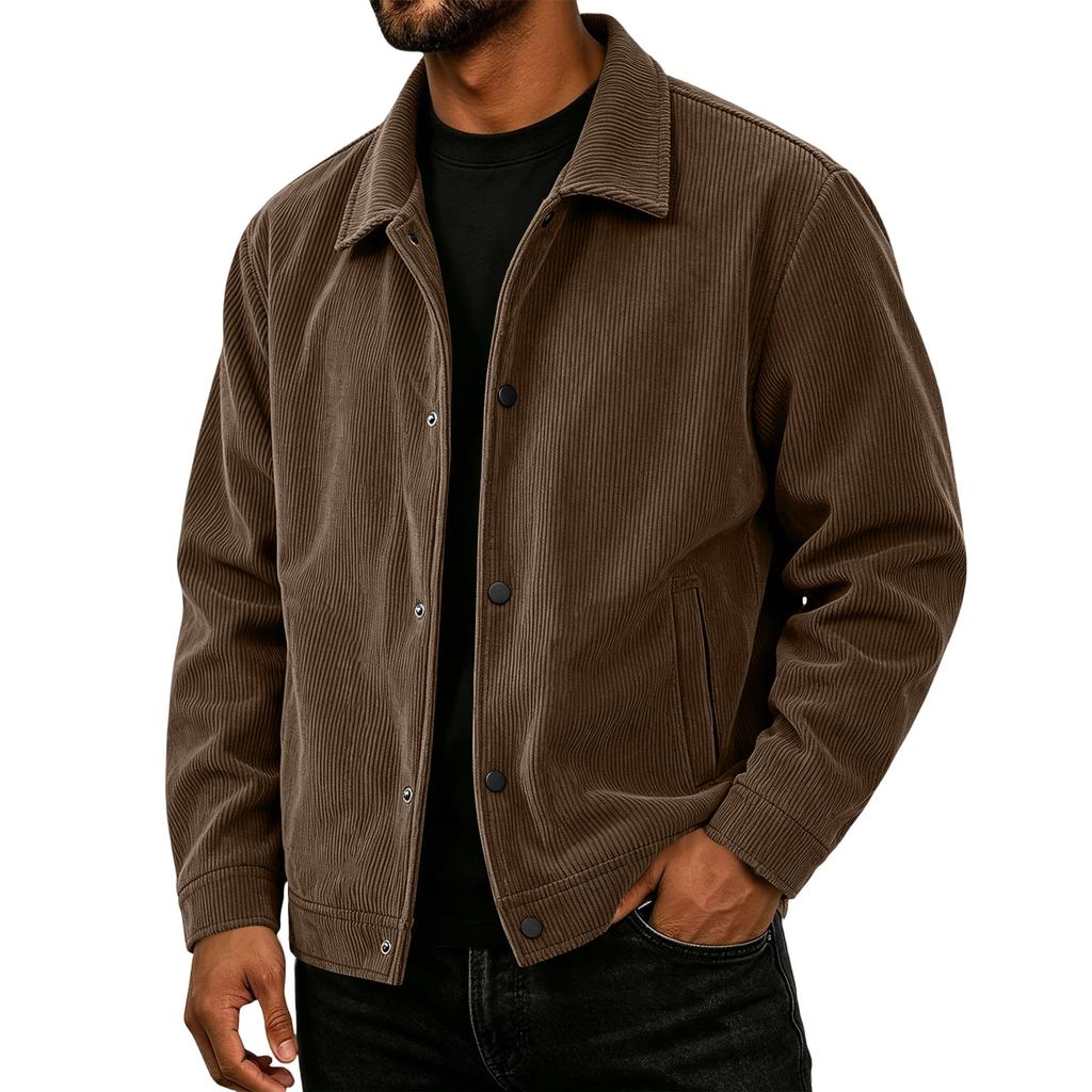 Men's Casual Loose Fit Fall Jacket with Lapel Collar Long Sleeve