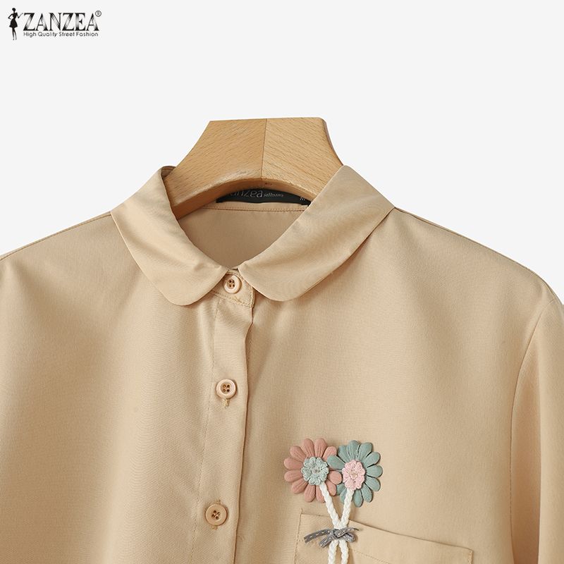 ZANZEA Damen Bluse mit Umlegekragen, lockere, lässige Langarmbluse