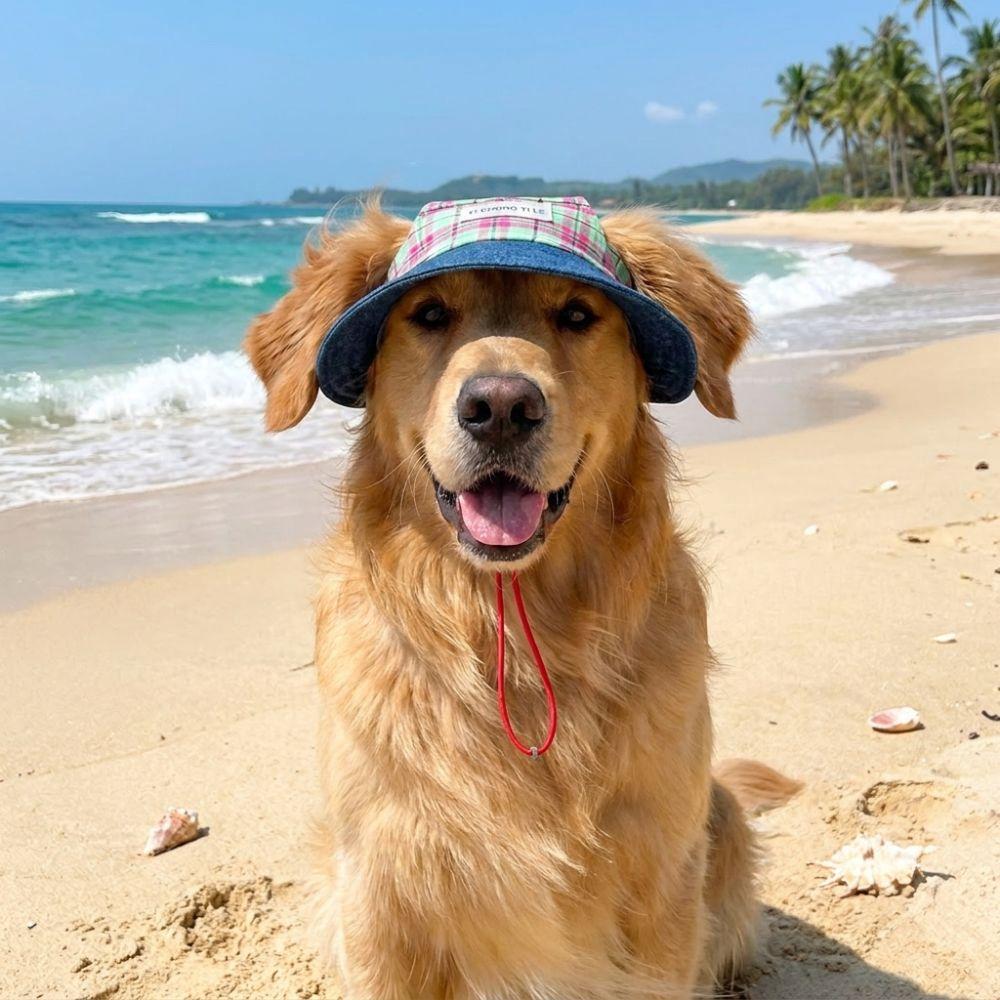 Adjustable Pet Sun Protection Denim Hat Checkered with Ear Hole Dog Fisherman Hat Lightweight Breathable Dog Visor Cap Outdoor