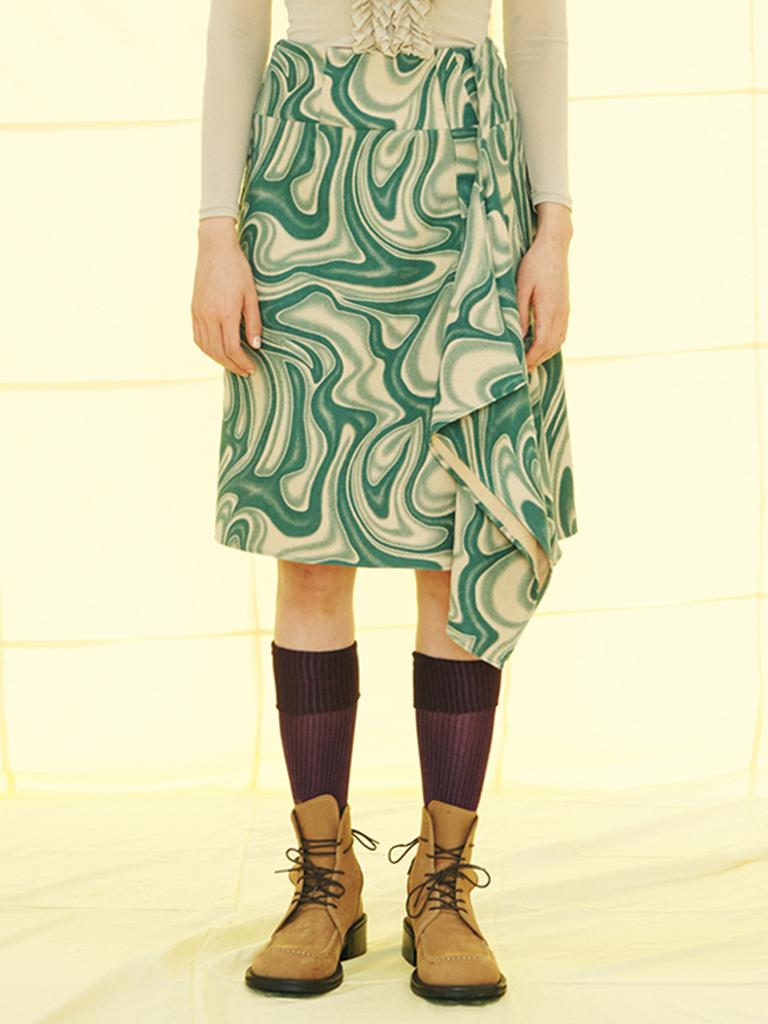 Kyo Swivel Slit Drape Skirt_Evergreen