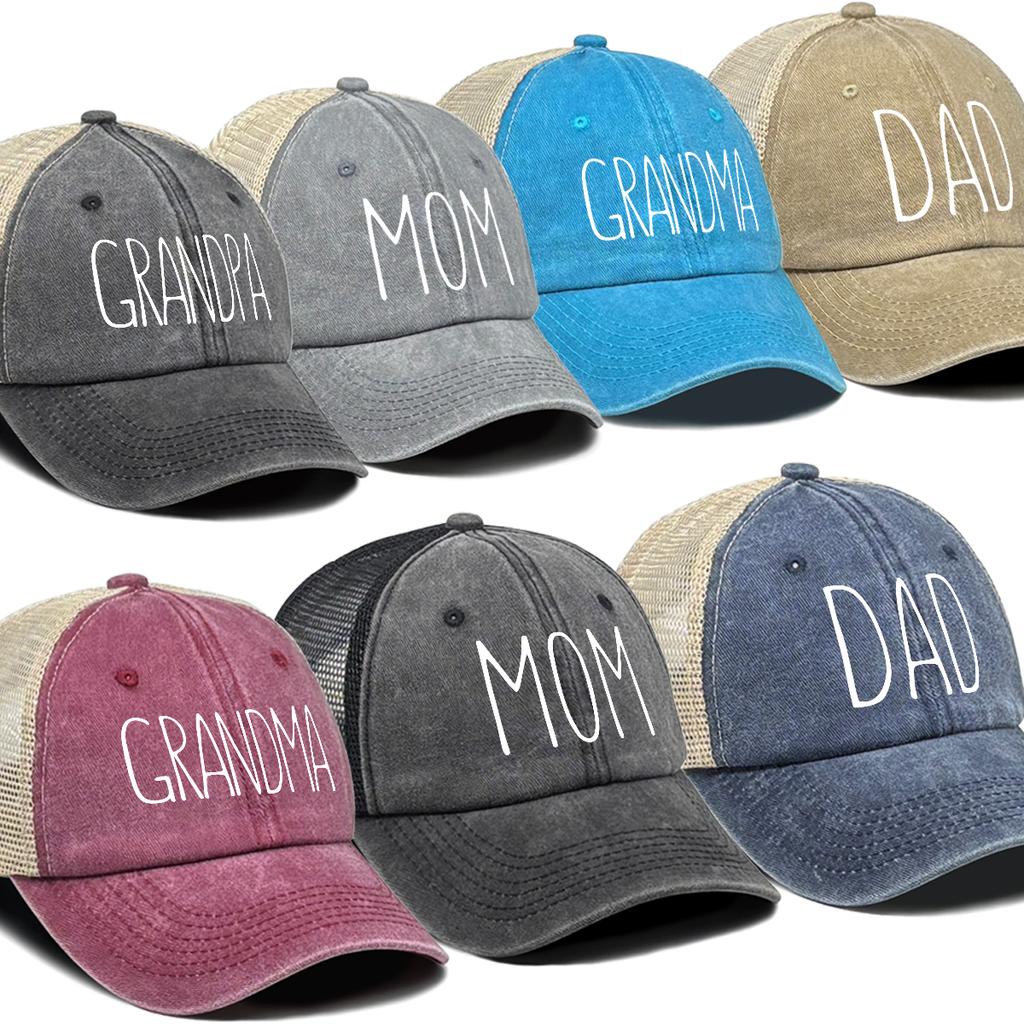 DAD And MOM Mesh Cap Adjustable Trucker Hat Grandpa Grandma Caps Distressed Snapback Baseball Cap Ideal Choice For Family