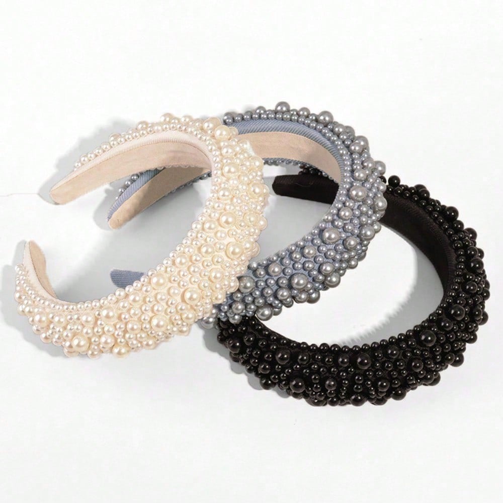 European and American Thick Simualtion Pearl Headband Pressure Hair Wide Edge Headband Handmade Hair Accessories