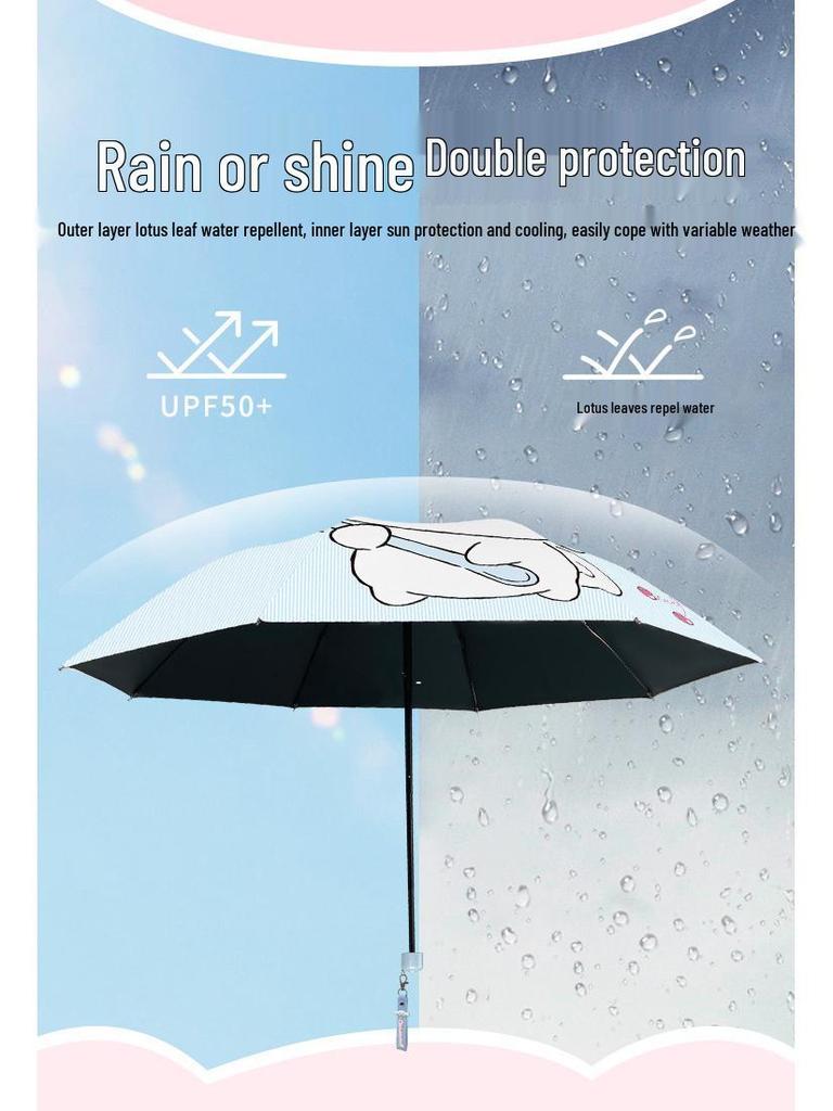 My Little Pony Cartoon Anti-UV Three-Fold Umbrella – Black, Dual-Use for Sun and Rain