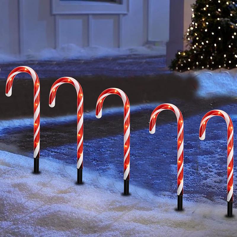 Solar-Powered Christmas Star & Snowflake Ornaments with Candy Cane Light Stakes