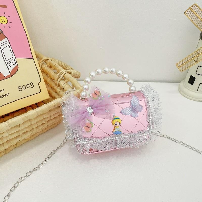 Stylish Children's Quilted Pearl Handbag With Lace And Bowknot For Girls Everyday Fashion