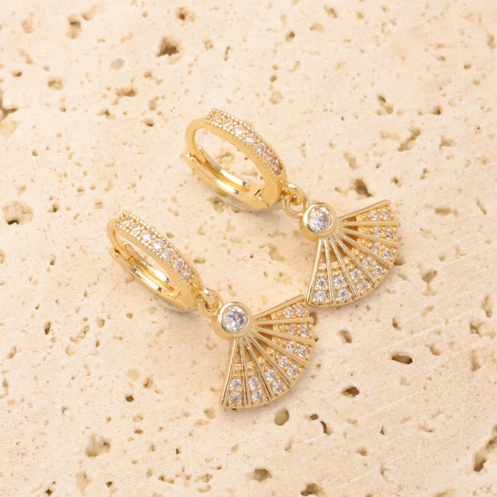 1 Pair Simple Sector Zirconia Dangle Earrings for Women Golden Earring Jewelry Wedding Party Accessories