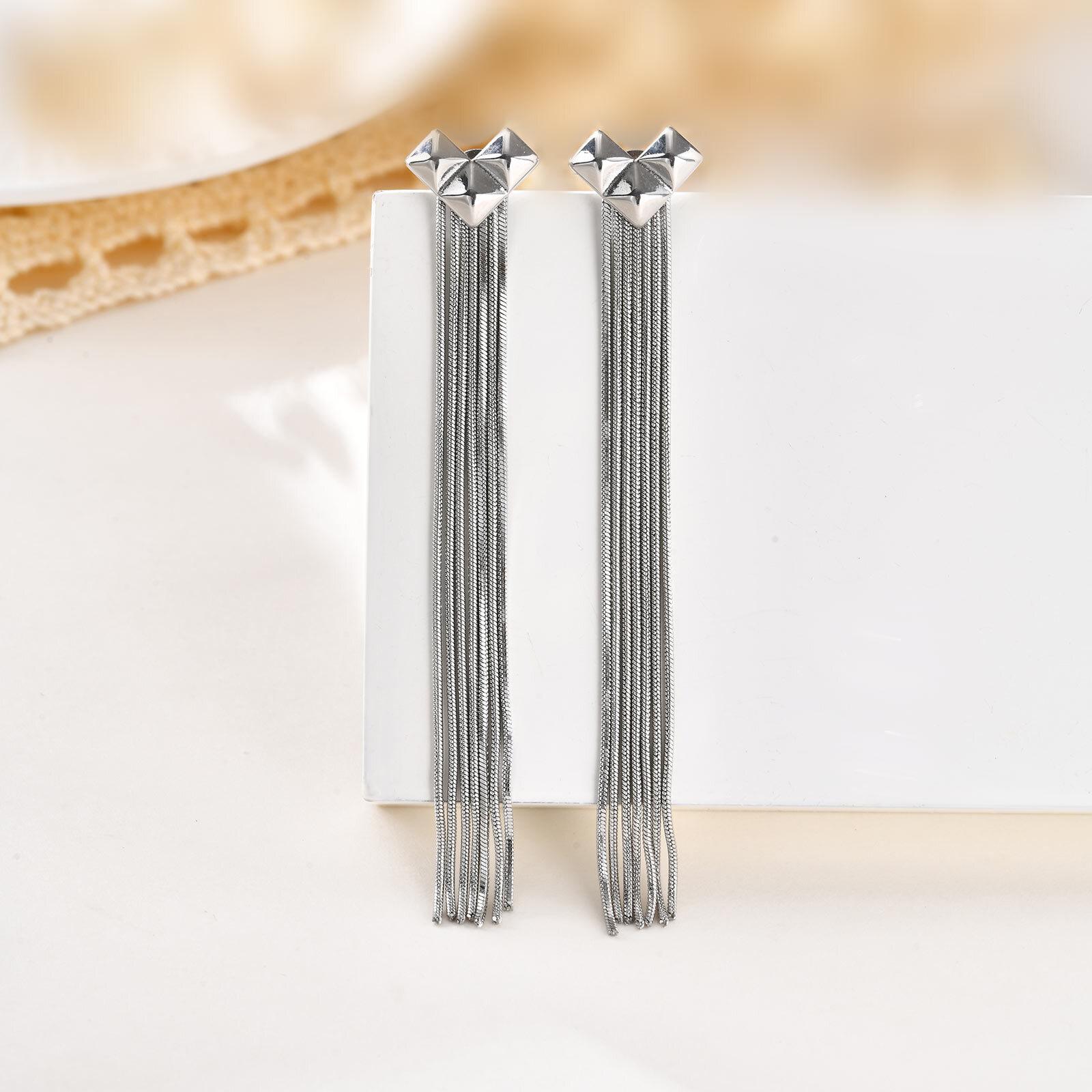 

Vnox Long Tassel Drop Earrings For Women Stainless Steel Silver Gold Color Heart Puncture Earring Romantic Wedding Jewelry