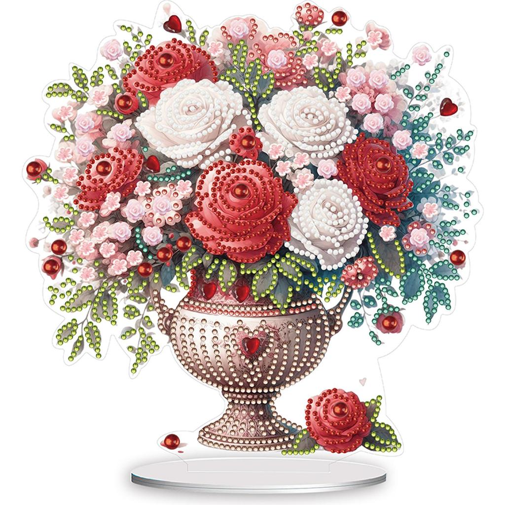 2D/Flat Rose Vase DIY Diamond Painting Desktop Decorations Double-Sided Printed Single-Side Drill for Home Office Desktop Decor