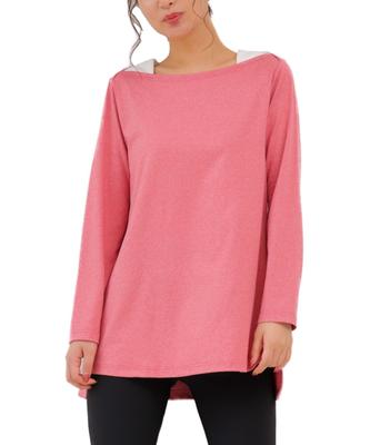 EgneL Made in Long Gebürstete Seite Pfirsich Frühling Damenoberteil, Japan, Ärmel, Fleece, Stretch, Yoga, Fitnessstudio, Schlitz, Gebürstet, Herbst, Winter, (014-RD-L)