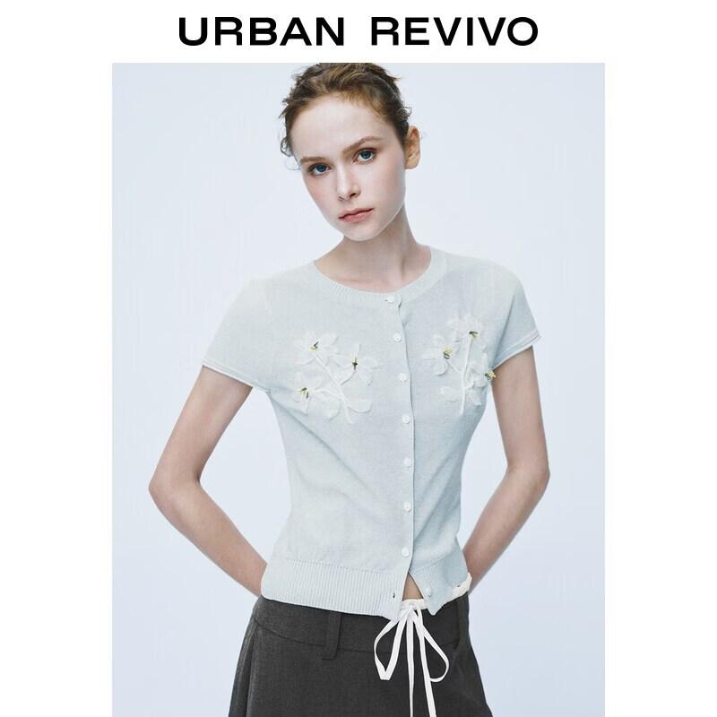 UR 2026 Autumn Women's 3D Floral Embellished Knit Cardigan