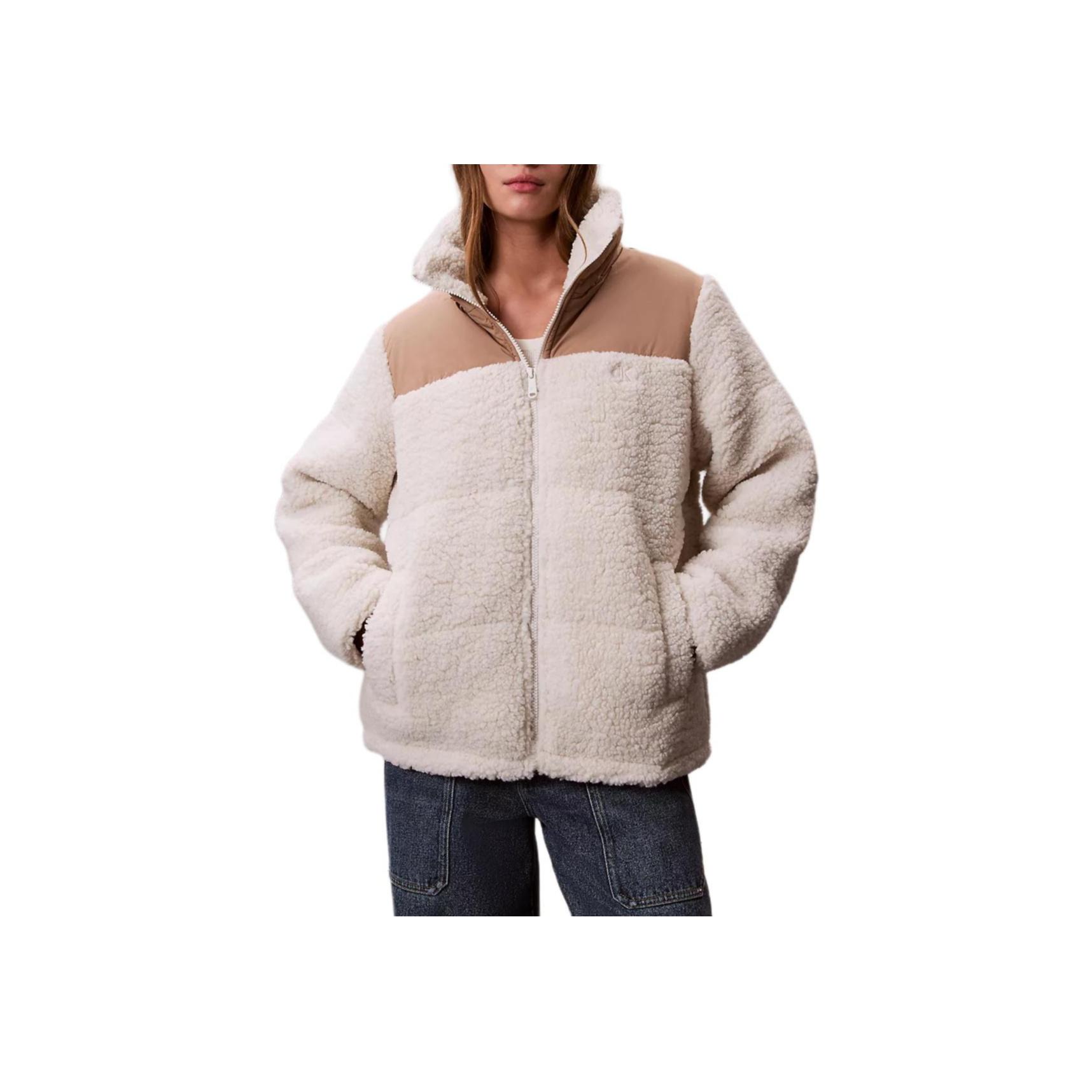 Calvin Klein Casual Minimalist Loose Stand Collar Long Sleeve Fleece Jacket Women jackets 47D593G-67U M