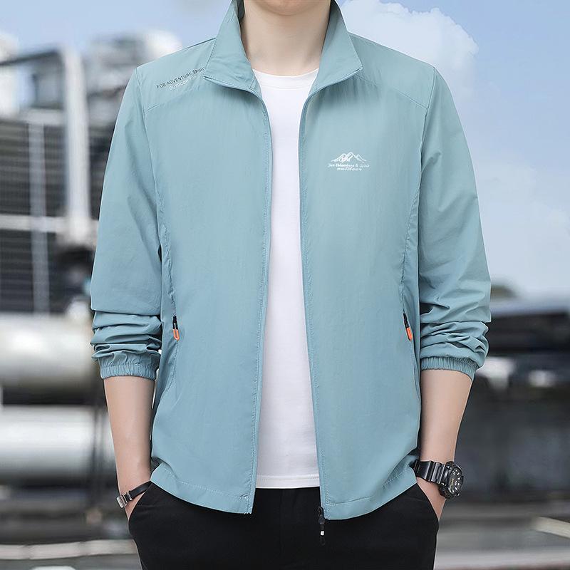 Sunscreen Jacket for Men In Summer, Ultra-thin, Loose, Breathable Skin Jacket, Casual Stand Up Collar Jacket, Outdoor Fishing