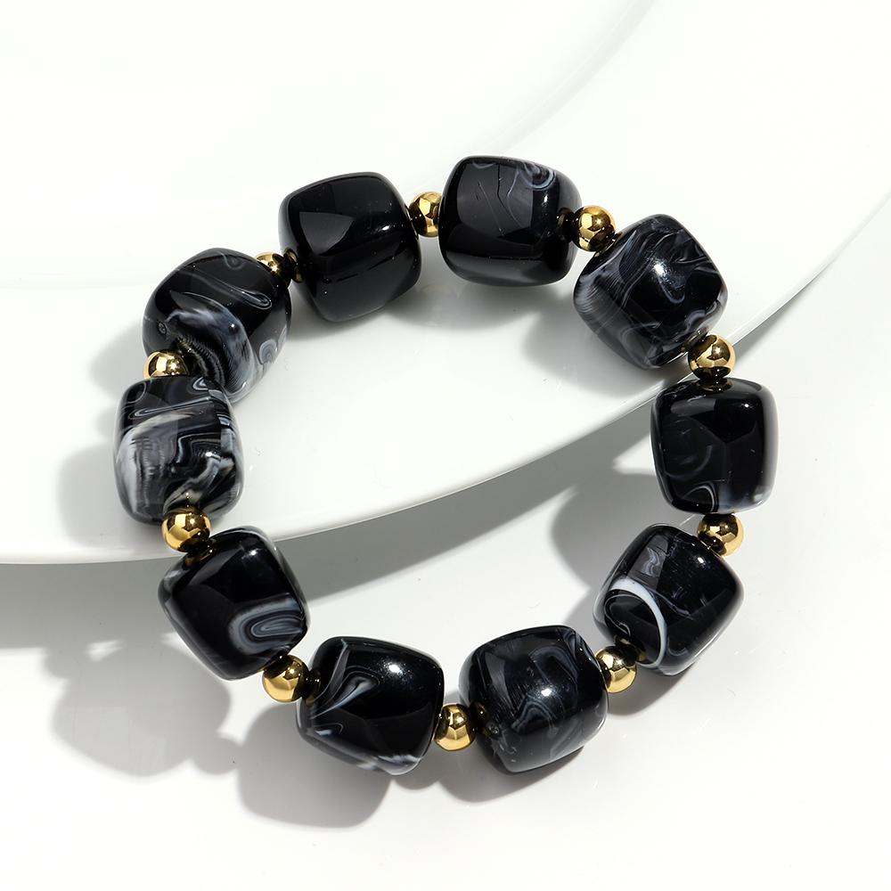 Exaggerated Geometric Beaded Acrylic Elastic Bracelets for Women Men Boho Trendy Square Beads Stack Bangle Retro Jewelry Gift