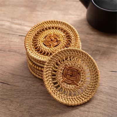 Coaster Rattan Creative Placemat Handmade Table Mat Heat Insulating Tablemat Tea Coffee Cup Pad Non-Slip Mat Round Coasters