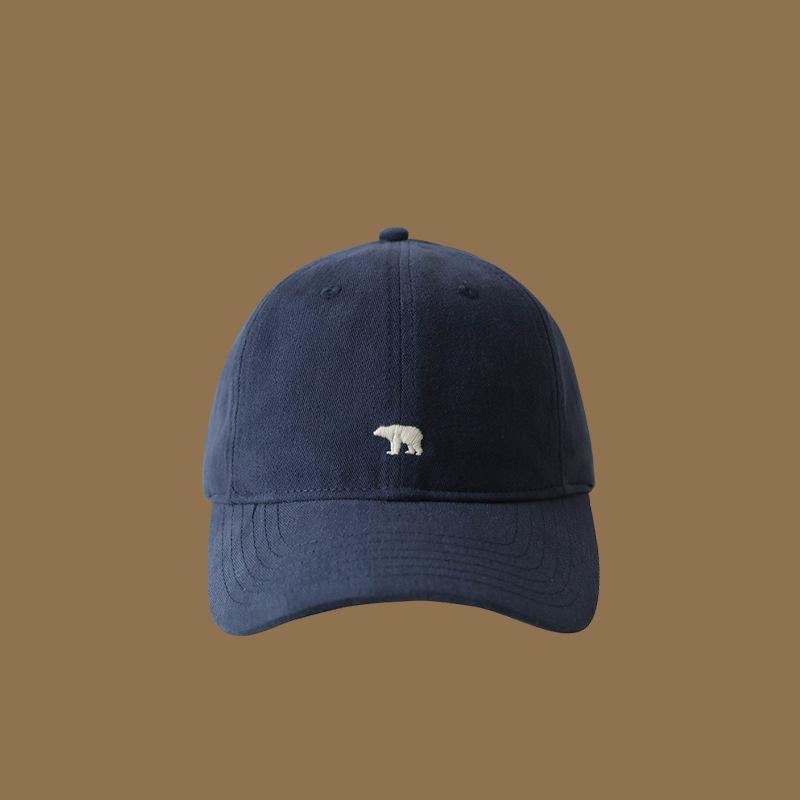 Polar bear embroidered baseball cap, wide brimmed retro hat, unisex soft top duckbill cap, men's and women's casual style