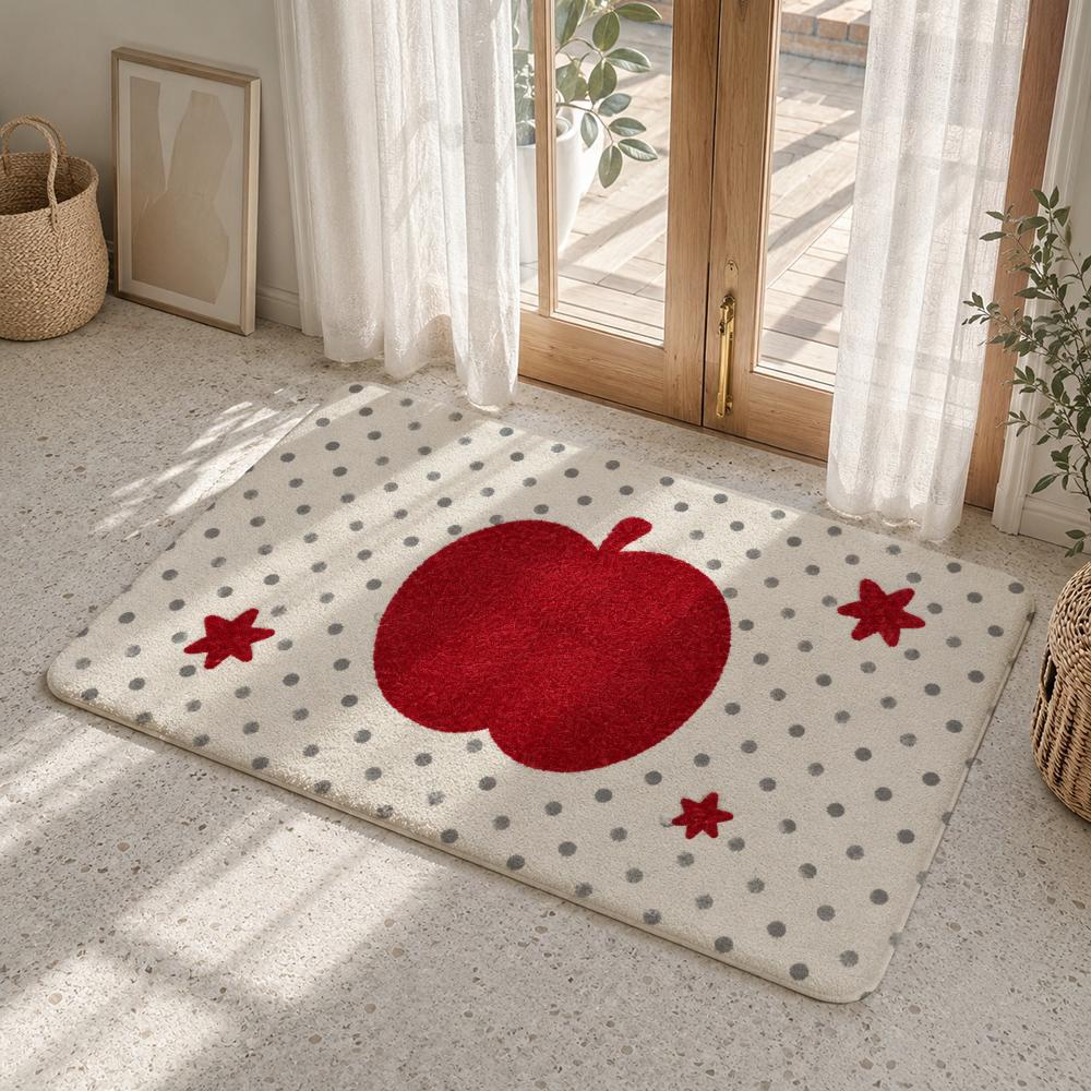 Fruity Cartoon Dotted Textures Floor Mat Flannel Rug Soft Non Slip Washable Door Mat For Bathroom Bedroom Kitchen Home Decor