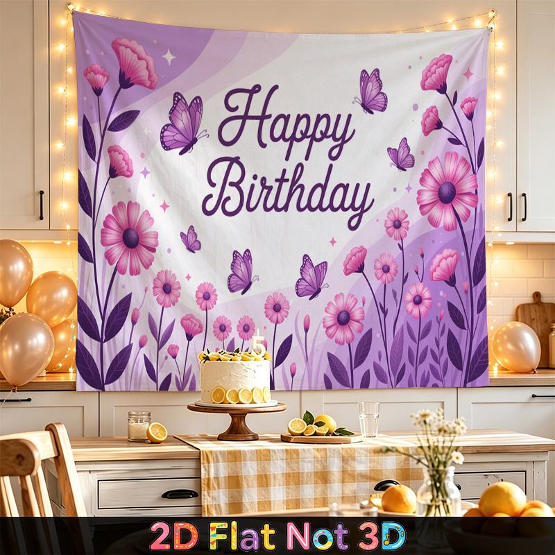 Party Backdrop Birthday Floral Purple Photo Booth Background Front Door Decor