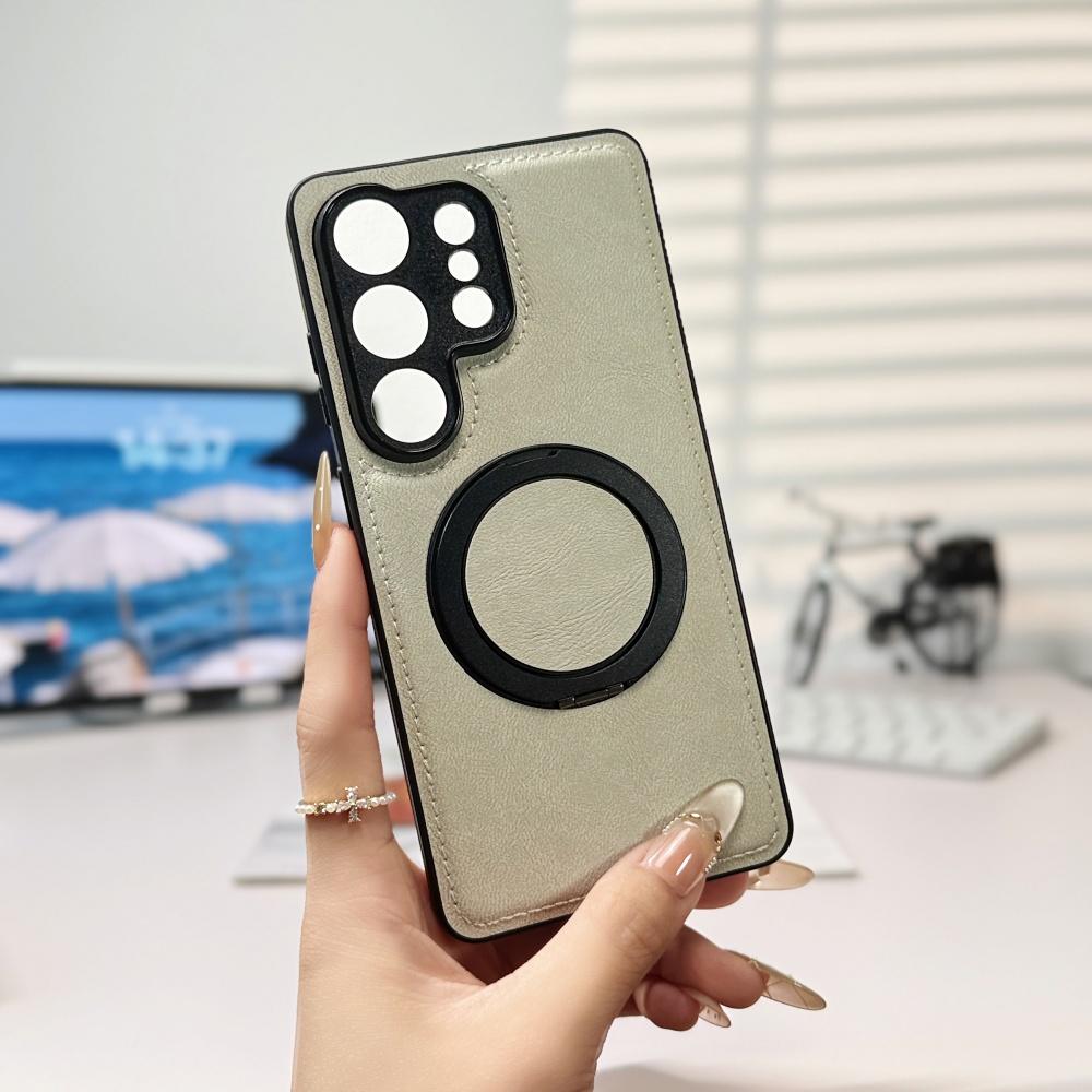 Matte Magnetic Rotating Bracket Leather Case for Samsung S26 S22 Ultra S25 FE S24 S23 Plus A56 for Magsafe Wireless Charge Cover