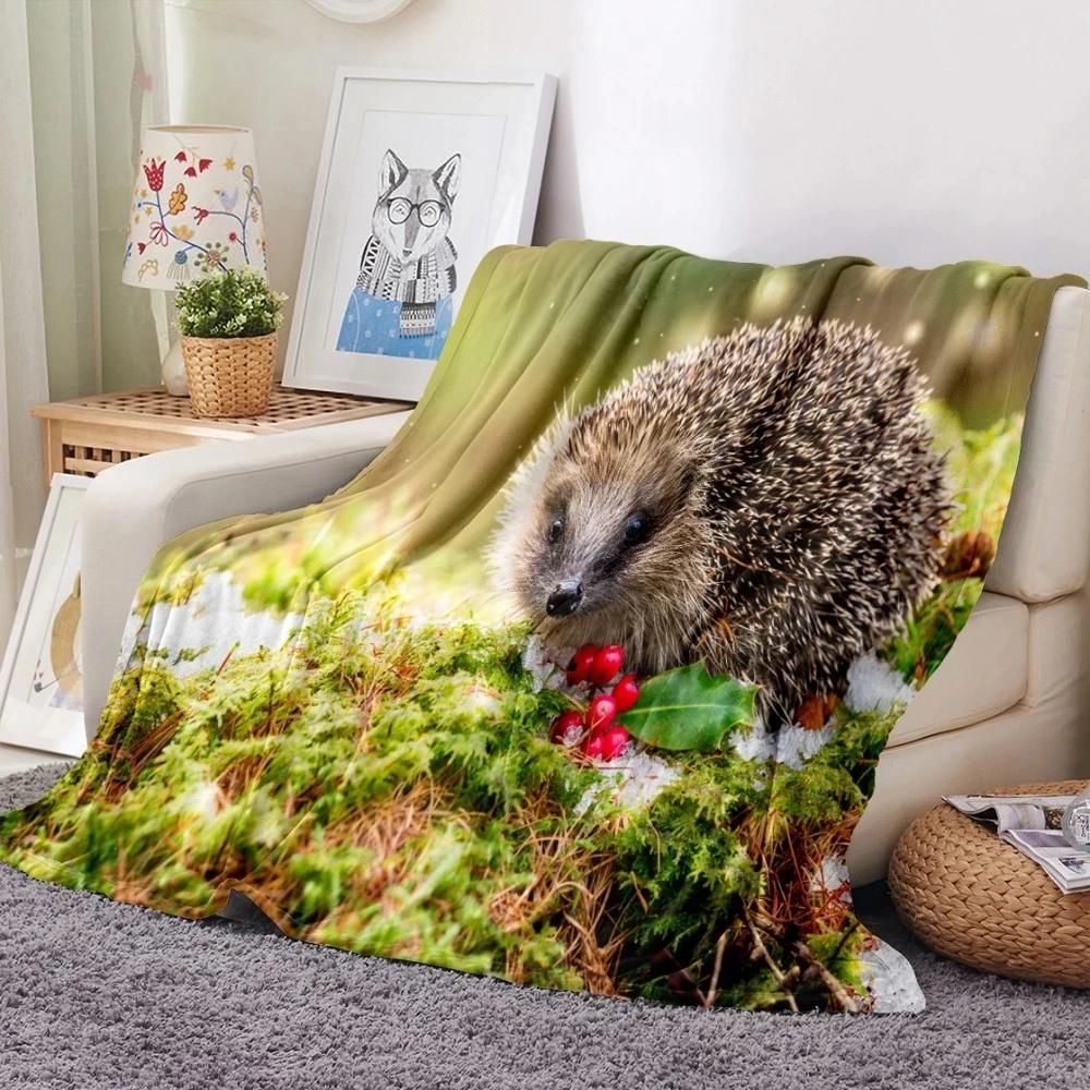 Cartoon Hedgehog Flannel Blanket Soft Warm Lightweight Blanket Cute Animal Print Blanket for Bed Sofa Couch King Queen Size