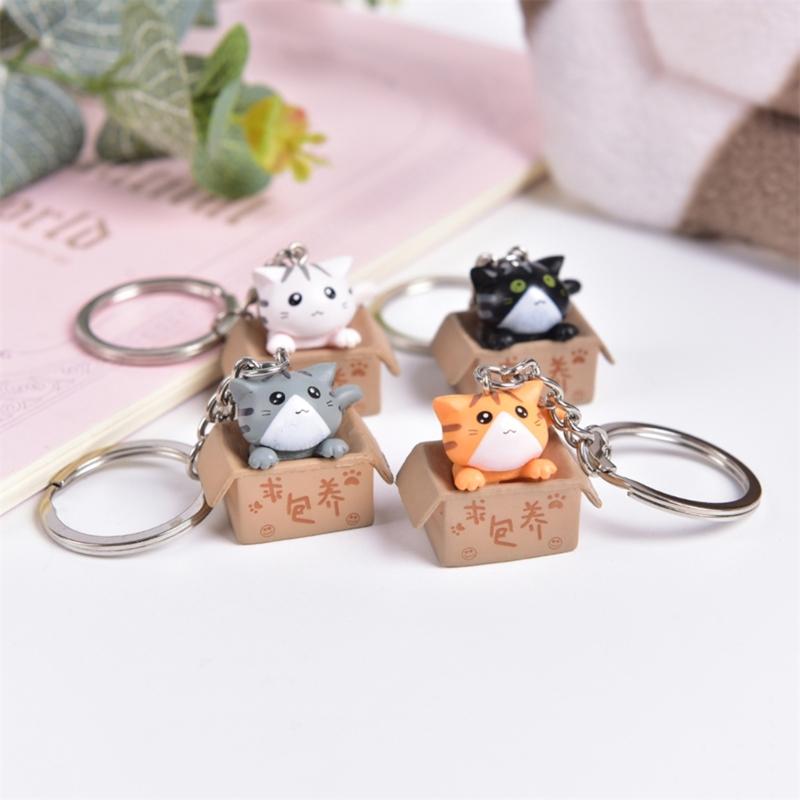 Cute Carton Cat Charm Keychain Mini Animal Keyring Bag Pendant Couple Car Keyholder Backpack Decoration for Women Girl