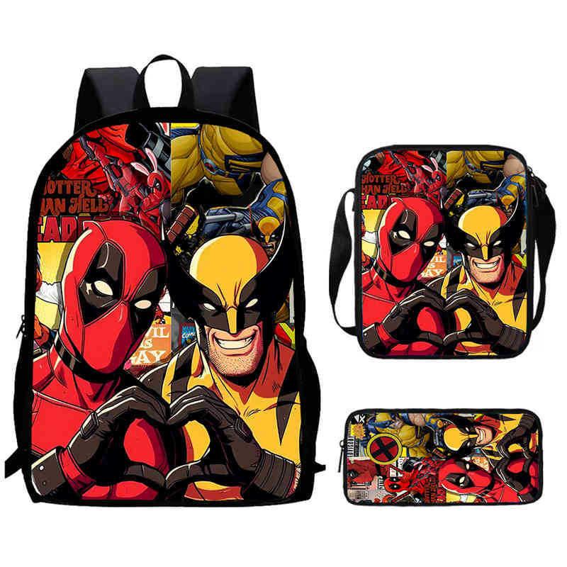 Mochila Escolar Infantil de Deadpool y Wolverine con Tejido Oxford Ligero para Estudiantes de Primaria