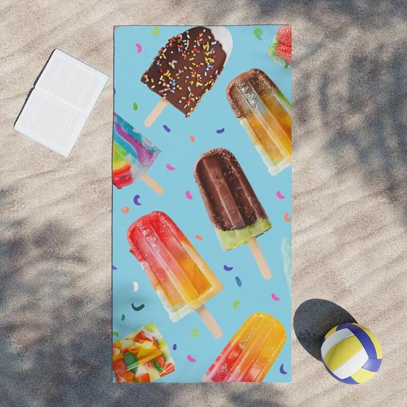 Summer Fruit & Popsicle Beach Towel, Super Absorbent Quick Dry Microfiber Bath Towel, Watermelon Ice Pop Print Towels Bathroom