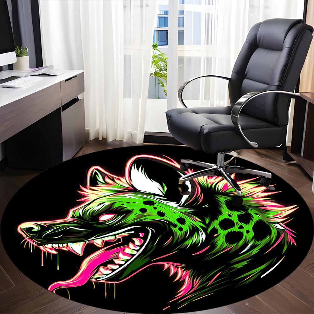 1pc Neon Wolf Head Chair Carpet for Office, Round Non Slip Durable Large Size Office Carpet, Suitable for Office