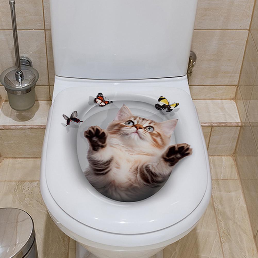 Funny 3D Cat Toilet Stickers DIY Water Resistant Wall Toilet Toilet Seat Sticker Decals Sticker F5T3
