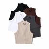 Women's American Retro Sleeveless High Collar Crop Top - Slim Fit, High Waist, Elastic, Navel-Baring.