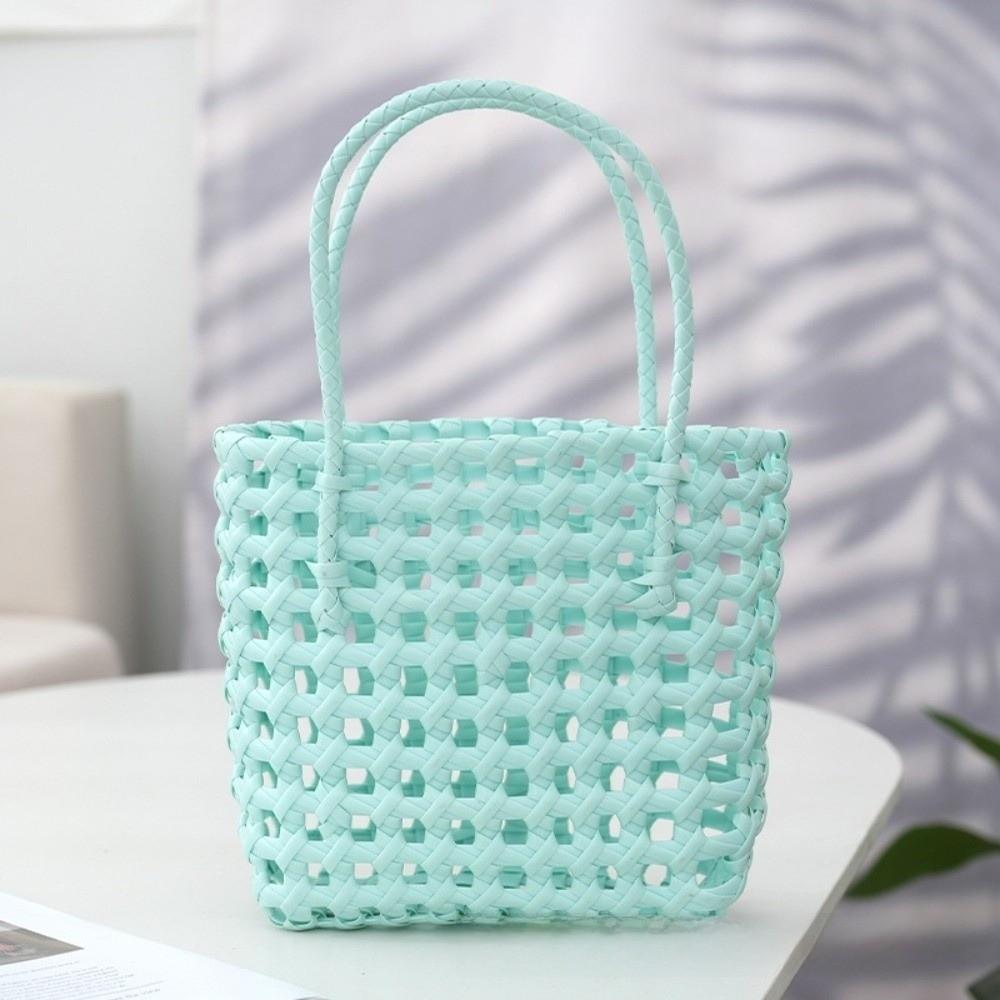 

Woven Design Hollow Weave Bag Plastic Material Beach Tote Bag Fashion Basket Bag Countryside Style светло-синий