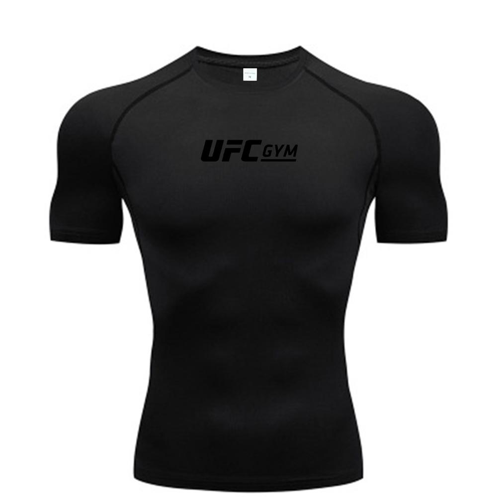Compression T-shirt Men's Quick Drying Short Sleeved Summer Fitness Running Shirt Tight Fitting Top UFC Printed Men's Training