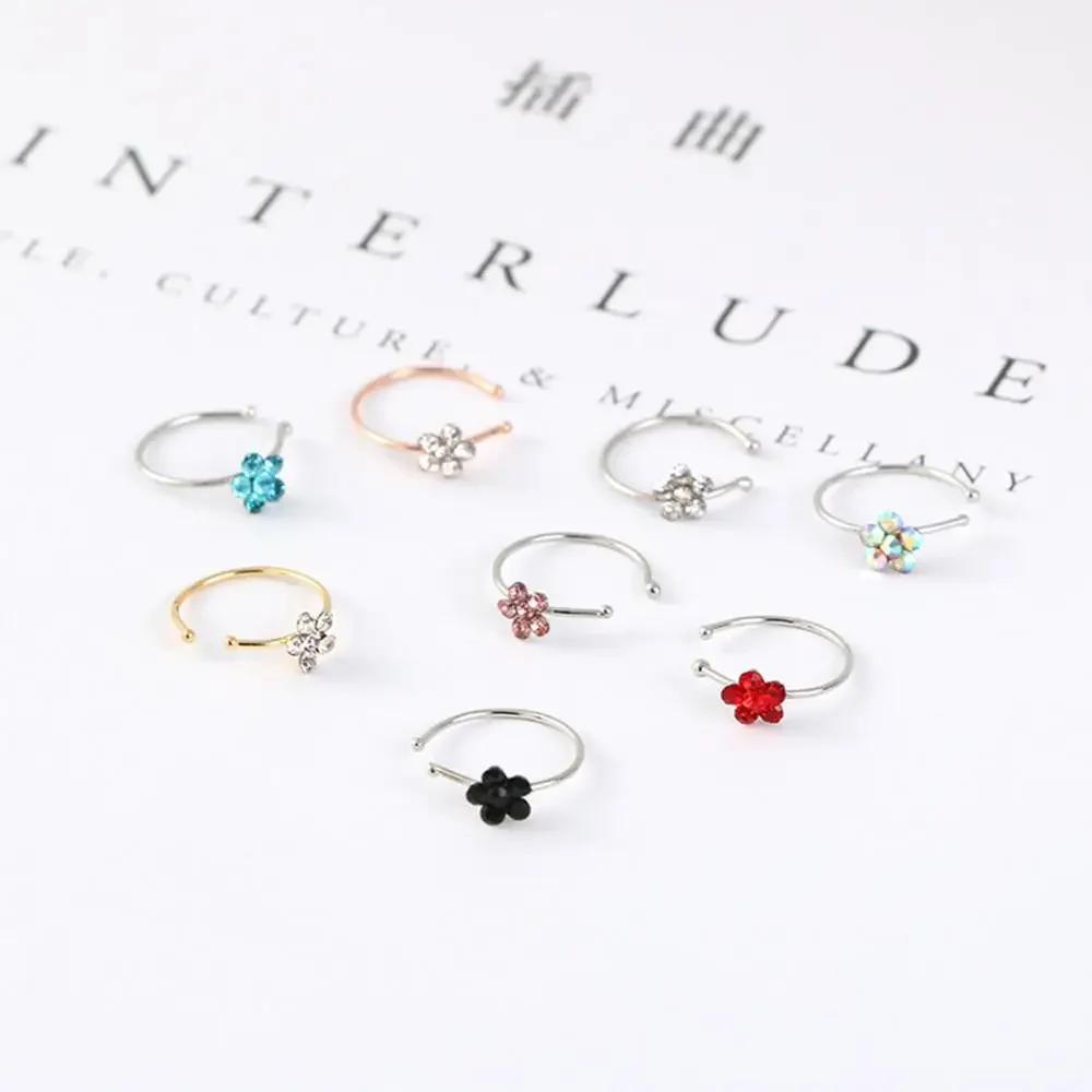 1pc Non Piercing Flower Clip Nose Ring Fake Hoop Earring Stainless Steel Ear Cuff Without Holes Body Jewelry