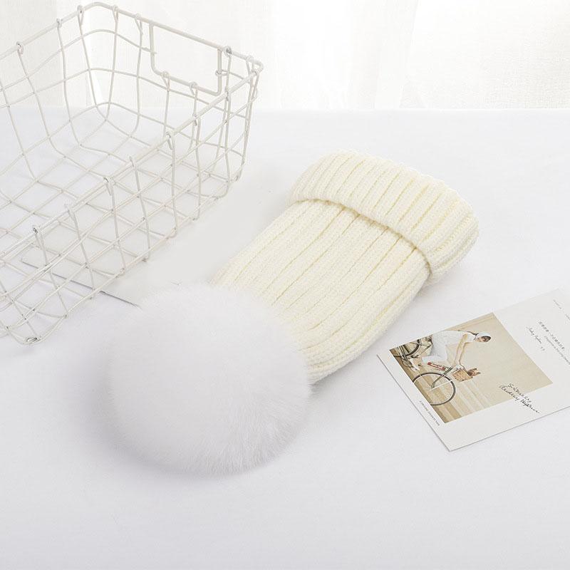 Hot Sale Drop Shipping Hot Sale Winter Warm Thick Fox Fur Pom Pom Fur Ball Beanie Hat