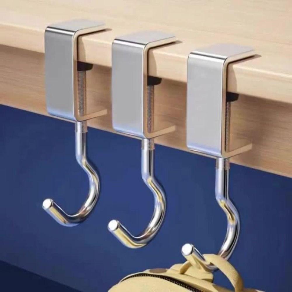 10pcs Detachable Bag Hooks 360° Rotatable Steel Hooks Multi-functional Desk Hooks  Side Hanging