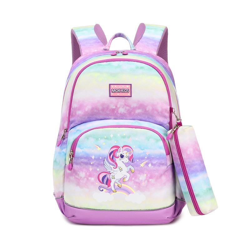 Mok Lightweight Double Shoulder School Backpack & Pencil Case Set for Girls, Grades 1-6