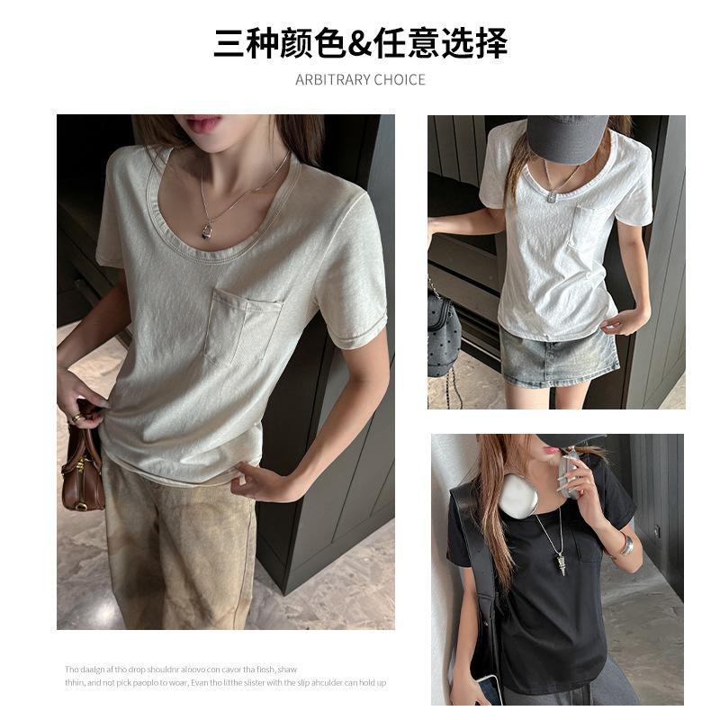 

Summer Snowflake Cotton Crew Neck Front Shoulder Short Sleeve T-Shirt Women s Casual Premium Design Korean Loose Skinny Top S (suitable for weight 35-47.5kg ) чёрный