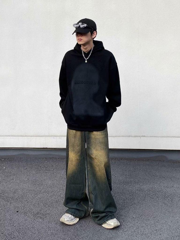 Men's High Street Retro Oversized Distressed Gradient Wide-Leg Jeans