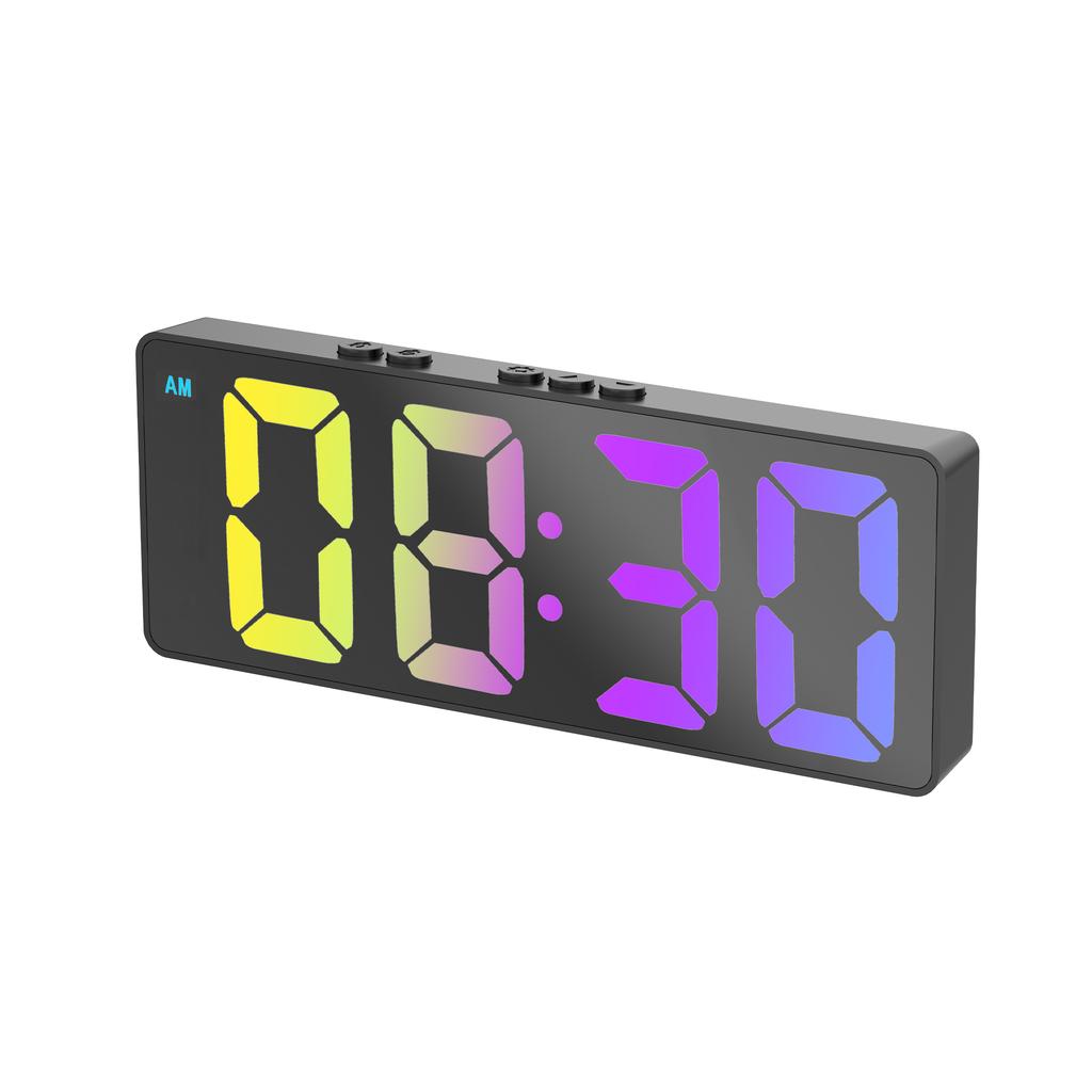 Voice Control Digital Alarm Clock Temperature Date Dual Alarm Snooze Mute Table Clock 12/24H Bedside Mirror LED Clock