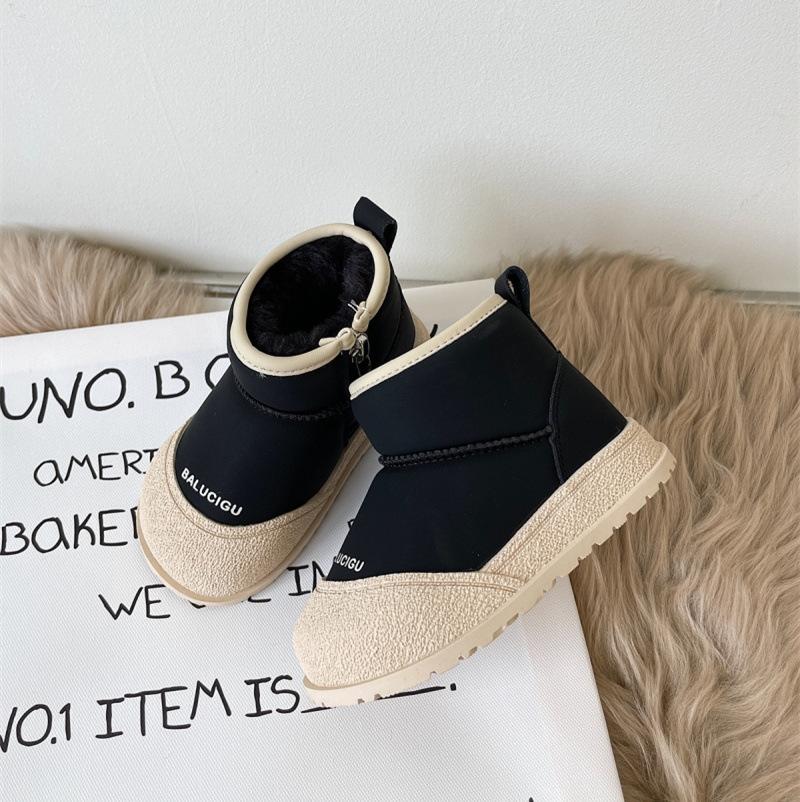 

Корейская повседневная обувь для мальчиков из хлопка, зимние новые детские зимние ботинки, нескользящие водонепроницаемые короткие ботинки, бархатная теплая детская обувь inner length 12.0cm/15 yards чёрный