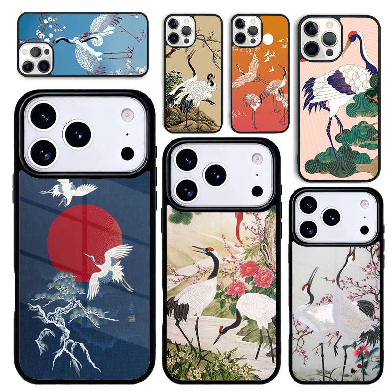 Capa Case for iPhone 17 Air 16 Pro Max 15 Plus 11 13 Mini 14 12 Back Phone Cover Red-crowned Crane Bird