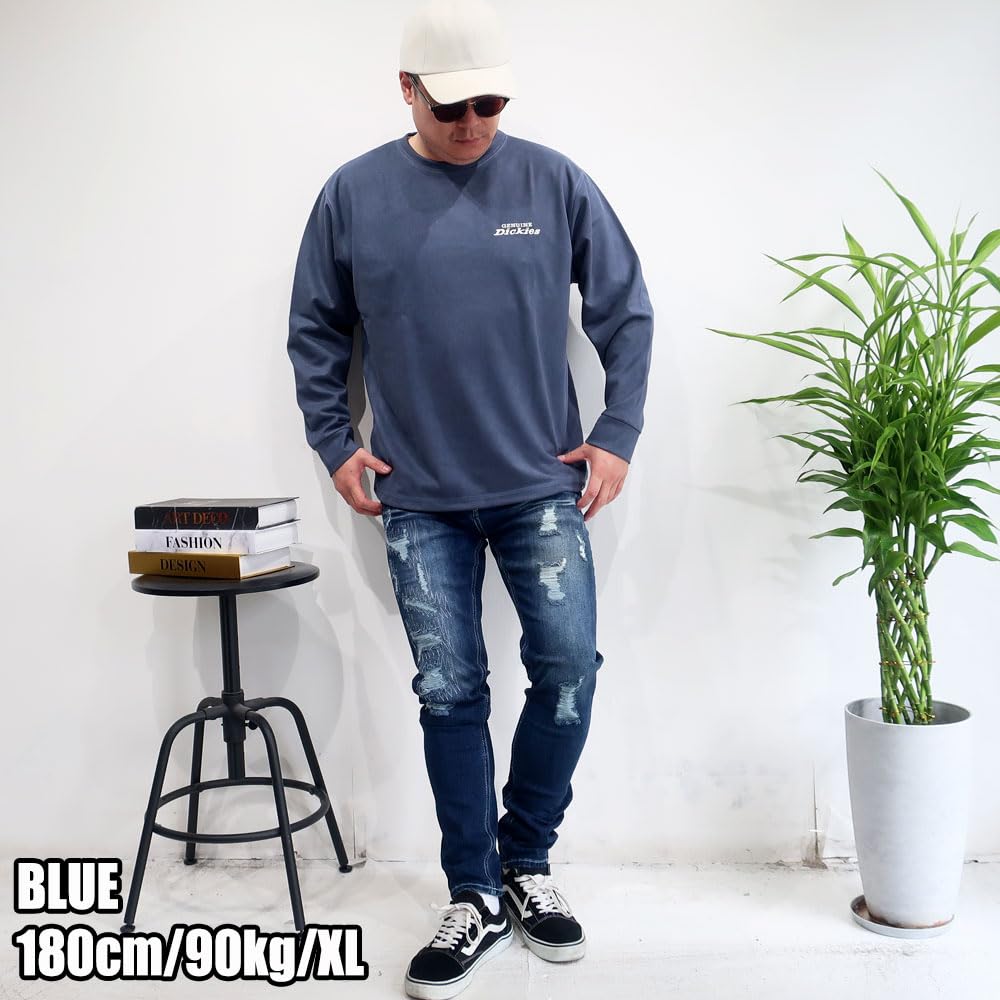 GENUINE Dickies Plus Size Twill Police Suede Pullover with Loss, Men's, M, L, XL, 10001720 (JP, Alphabet, XL, BLUE)