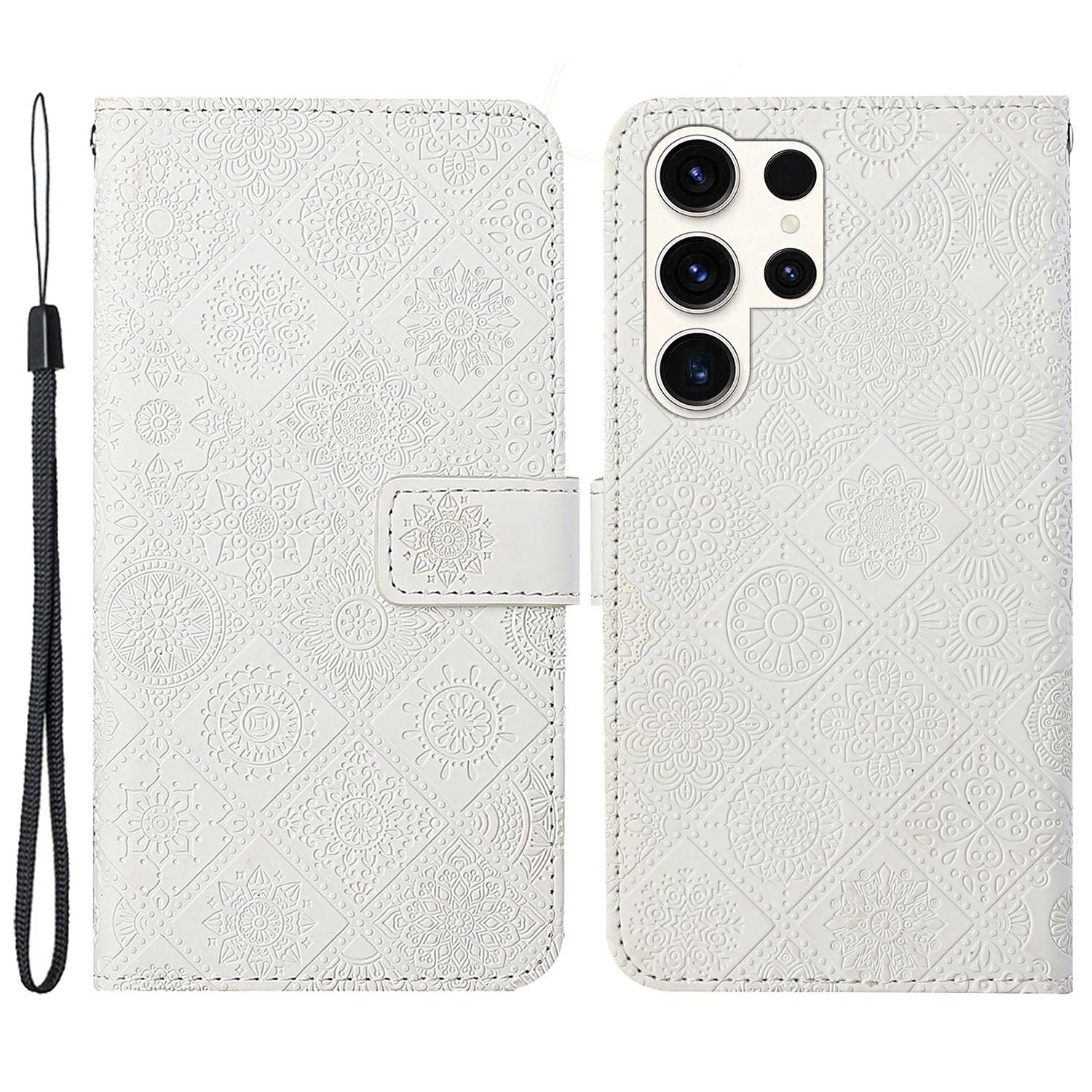 

For Samsung Galaxy S25 Ultra Case Leather Case Ethnic Style Phone Wallet Cover with Strap A