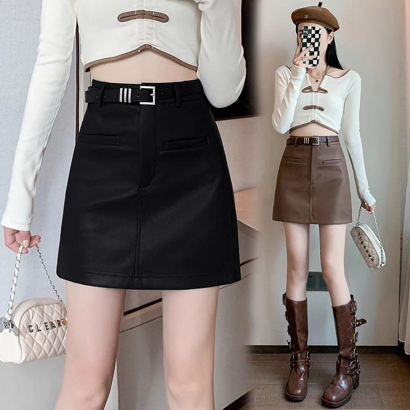 Plus Size Korean High Waist Slimming Mini Skirt - Versatile Solid Color PU Design for Women
