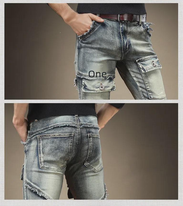 Men's Retro Styled Slim Fit Workwear Jeans with Scraped Edges - Spring & Autumn Trends